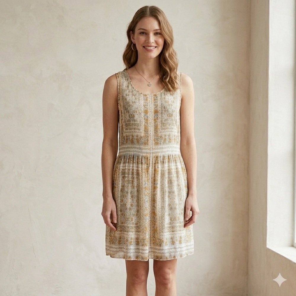 Jane and Delancey Boho neutral colored knee length dress - Picture 1 of 9